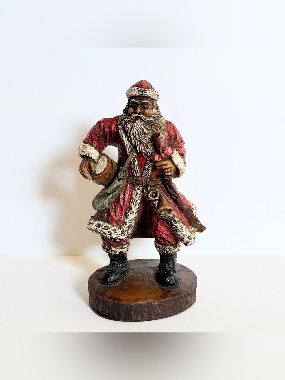 Vintage Simson Giftware Old-World Santa Folk Art Wood Carving Christmas Figurine